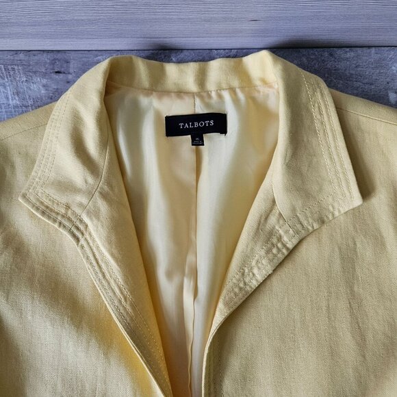 TALBOTS Linen Blazer Womens Size 16 Yellow Open Front Jacket Polyester Lining - Picture 12 of 16